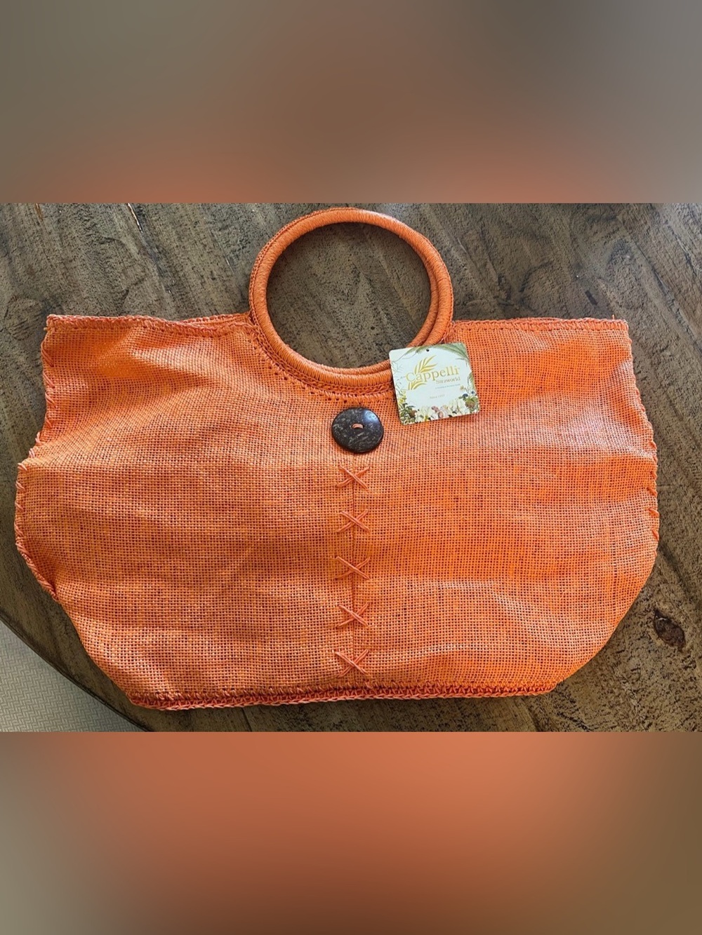 Capelli of New York Orange Woven Round-Handle Tote